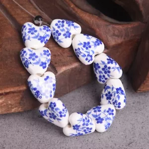 10pcs Flower Patterns Heart Shape 14mm Ceramic Porcelain Loose Beads DIY Jewelry - Picture 1 of 37