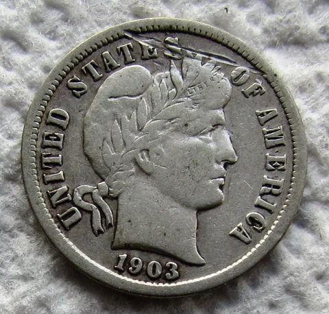 1903-S Barber Silver Dime Rare Key Date Full Bold Liberty VF Detail Scratched Cover