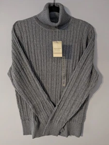 NWT - Sonoma Cable Knit Turtleneck 100% Cotton XL Gray Minimalist Old Money Trad - Picture 1 of 8