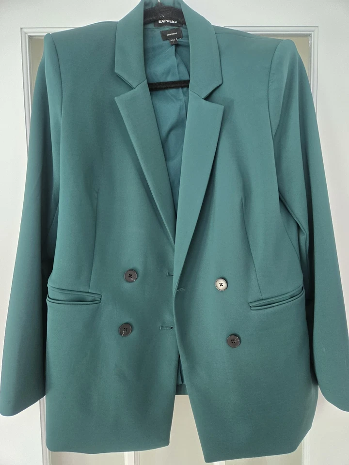 Blazer para mujer verde jade doble botonadura talla grande Foto 1 de 2