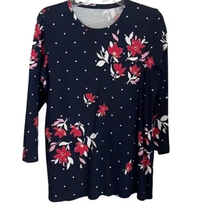 Kim Roberts perfekt weiches Top Damen L geblümt marine gepunktet 3/4 Arm - Bild 1 von 8