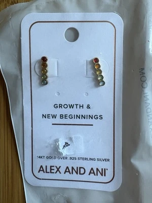 Nuevos Pendientes Alex & Ani Post Arco Iris Piedras Preciosas Crecimiento Nuevos Comienzos 14k Más de 925 Foto 1 de 2