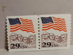 SCOTT STAMP  #2523 FLAG & MT. RUSHMORE 29 CENT COIL PAIR - MNH - Picture 1 of 1