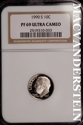 1990-S Roosevelt Dime - NGC PF 69 Ultra Cameo - Proof  Lustrous  #SLH535 - Image 1 of 2