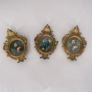 Vintage Ornate Hong Kong molded plastic framed portraits, wall art set of 3 - Picture 1 of 15