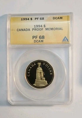 1994 ANACS PF 68 DCAM $1 Canada Proof Memorial Coin - Image 1 of 4