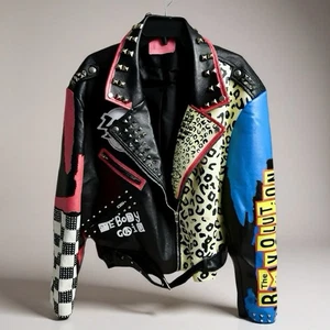 Azalea Wang Moto Jacke Damen 3X Dragon Patch Graffiti Vegan Leder Schwarz - Bild 1 von 12