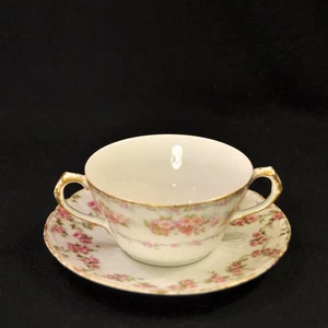 GDA Ch Field Haviland Limoges Cream Soup Bouillon Pink Rose Garland Gold 1937-41 - Picture 1 of 24