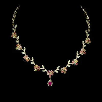 Collar de plata de ley 925 pera rubí esmeralda turmalina piedras preciosas joyería 18 pulgadas Foto 1 de 4