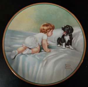 Bessie Pease Gutman Decorative Plate Who's Sleepy Vintage 1985 Child Puppy 8" - Picture 1 of 4