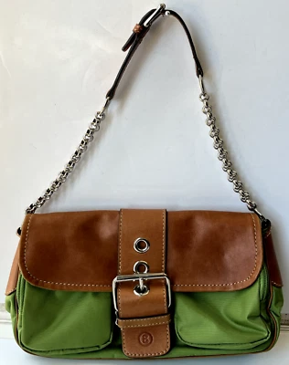 Bolso de mano Bogner para mujer verde marrón cuero nailon correa de cadena para el hombro Foto 1 de 4