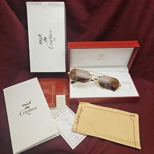 Cartier Vintage Sunglasses 22kt Gold Must Louis Santos Full Set Brown 1980 53-23 - Bild 1 von 22