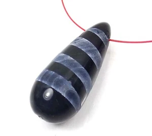 45x16mm Black Agate Etched Striped Teardrop Pendant Bead - Picture 1 of 3
