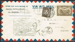 1930 Canadian Air Mail to Dorking 'POSTAGE DUE/2d' NORTH BATTLEFORD CDS - Picture 1 of 2
