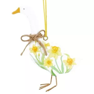 Gisela Graham Wooden Hanging Daffodil Goose Rustic Design Easter Decoration - Picture 1 of 1