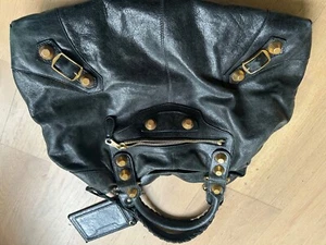 Used large black balenciaga bag with large gold studs. Condition is worn. - Picture 1 of 10