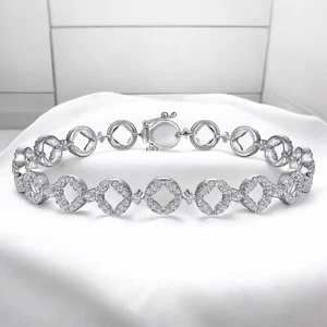 Womens Diamond Bracelet GLI HRD Lab Created Round Cut 1.50 Carat 14K White Gold - Picture 1 of 11