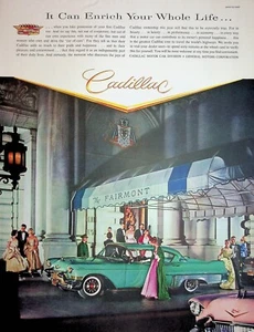 Original 1957 Cadillac Ad: Green 4-Door Hardtop Cadillac, Gowns by Gothe - Picture 1 of 2
