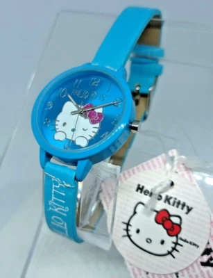 HELLO KITTY OROLOGIO DONNA CINTURINO IN PELLE AZZURRO CASSA METALLO SMALTATO - Immagine 1 di 3