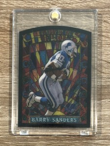 BARRY SANDERS 1997 Topps Gallery of Heroes STAINED GLASS DIE CUT INSERT GH12