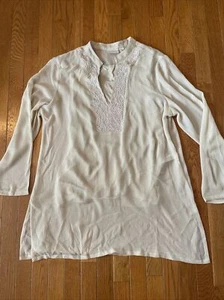 Chicos Neu mit Etikett Long Tunika Top Damen creme verziert Perlen integriertes Tanktop Größe 2 - Bild 1 von 10
