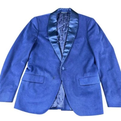 SARAR 男式纹理蓝色西装外套缎面披肩翻领正式西装夹克 38R — 第 1/4 张图片