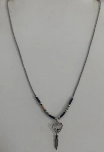 Vintage Native American Liquid Sterling Silver Heart Feather Pendant Necklace - Picture 1 of 3