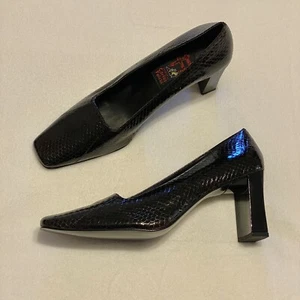 Carlos Falchi Womens Genuine Snakeskin Square Toe 3'' Pumps Brown Black Size 9 N - Picture 1 of 12