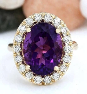 6.30 Ct Oval Cut Natural Amethyst Diamond Wedding Ring 14K Yellow Gold - Picture 1 of 8