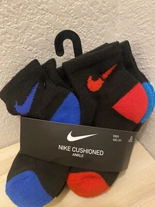NIKE 6 pair Lightweight Ankle Socks Kids size 10C-3Y Black And Multi Color - Picture 1 of 3