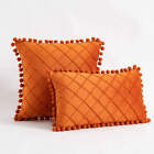 Pom Poms Velvet Soft Cushion Cover Checks Throw Pillow Cases Sofa Bed Home Decor