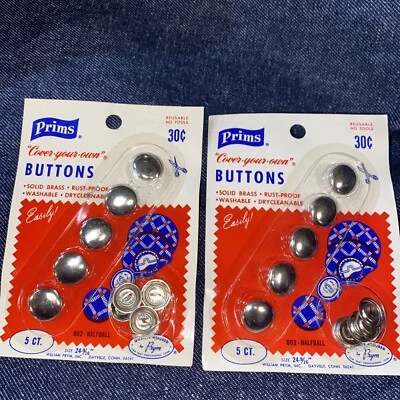 2 Pack Lot Vintage 9/16” Prims Fabric Cover Your Own Button Sz 24 Reusable Brass - Image 1 of 4