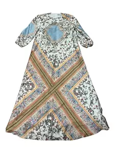 Maxi Pastel Scarf Print Dress Puff Sleeves, Size S, Caftan Style - Picture 1 of 11