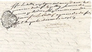 1767. Manuscrit signé Vieux Français région Auvergne. avec Cachet. - Imagen 1 de 2
