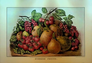 Currier & Ives Calendar Topper 1966 Summer Fruits Pears Strawberries Grapes - Picture 1 of 1