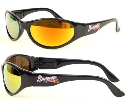 Atlanta Braves MLB Navy Blue Frame Full Wrap Sunglasses UV Gold Mirror Lenses Cover