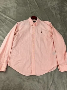 Ralph Lauren Shirt Boys Size 16 Pink Stripe Button Up Flesh Pony Long Sleeve - Picture 1 of 16