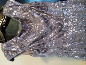 vera wang dress beaded cap sleeve long dress size 6 color is pewter - Picture 1 of 3