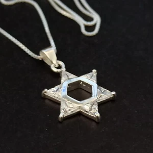 Star of David Necklace Clear Crystals Men Women 925 Israel Gift Box 18" Timless - Picture 1 of 16