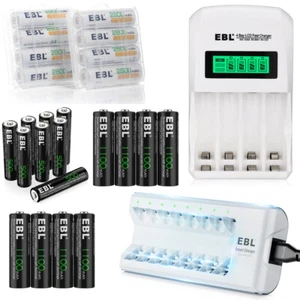 EBL lot AA / AAA Rechargeable Batteries NiMH 1.2V / LCD Smart Charger - Picture 1 of 59