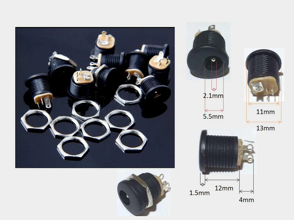 10X DC Power Supply Jack Socket Female Panel Mount Connector Charger 5.5x2.1mm - Image 1 of 1
