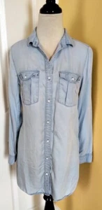 Camisa/top túnica informal Lyocell larga abotonada lavado claro para mujer y DENIM (EE. UU. 6) - Imagen 1 de 5