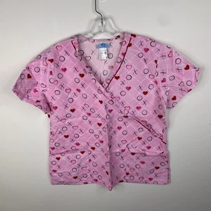 SB Scrubs Damen M Pink Heart XOXO Motto Kurzarm Scrub Top - Bild 1 von 6