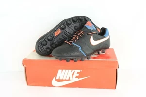 NOS Vintage 90s Nike Rio FG Soccer Cleats Boots Black Blue Leather Womens 6.5 - Picture 1 of 10