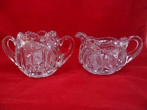 Vtg Crystal Creamer And Sugar Bowl Etched & Cut Glass Opened Top Double Handle - Picture 1 of 12