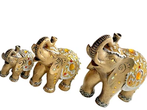 Thailand Elephant Set Of 4 Centrepiece Mother Child Figurine Home Decor - Picture 1 of 5