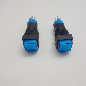 2PCS 12MM 48V Blue LED ILLUMINATED Square Momentary PUSH BUTTON 2NO/2NC 2POLES - Picture 1 of 7