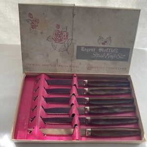 Vintage Regent Sheffield Warwick Steak Knife Set 6 Knives - Picture 1 of 4