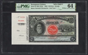 Portuguese Guinea 5 Mil Reis 1-3-1909 P3s "Specimen" UNC Grade 64 Top Pop - Picture 1 of 2