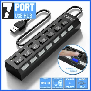 Splitter hub USB 2.0 7 porte adattatore multi ad alta velocità per PC laptop desktop Mac - Foto 1 di 7